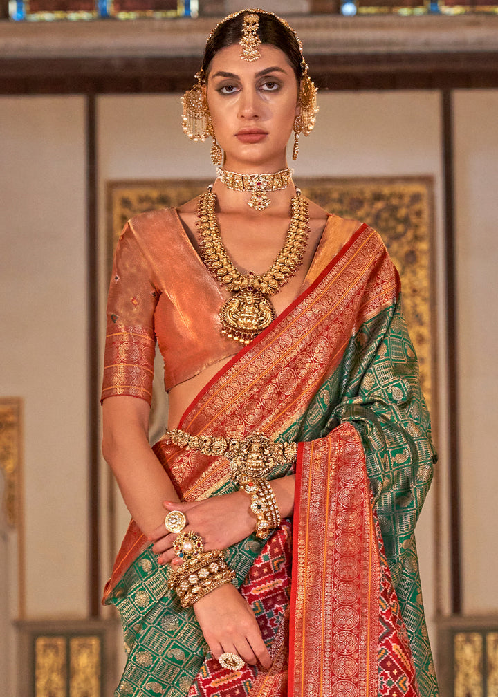 Jade Green Banarasi Silk Saree with Rich Patola Design and Zari Highlights