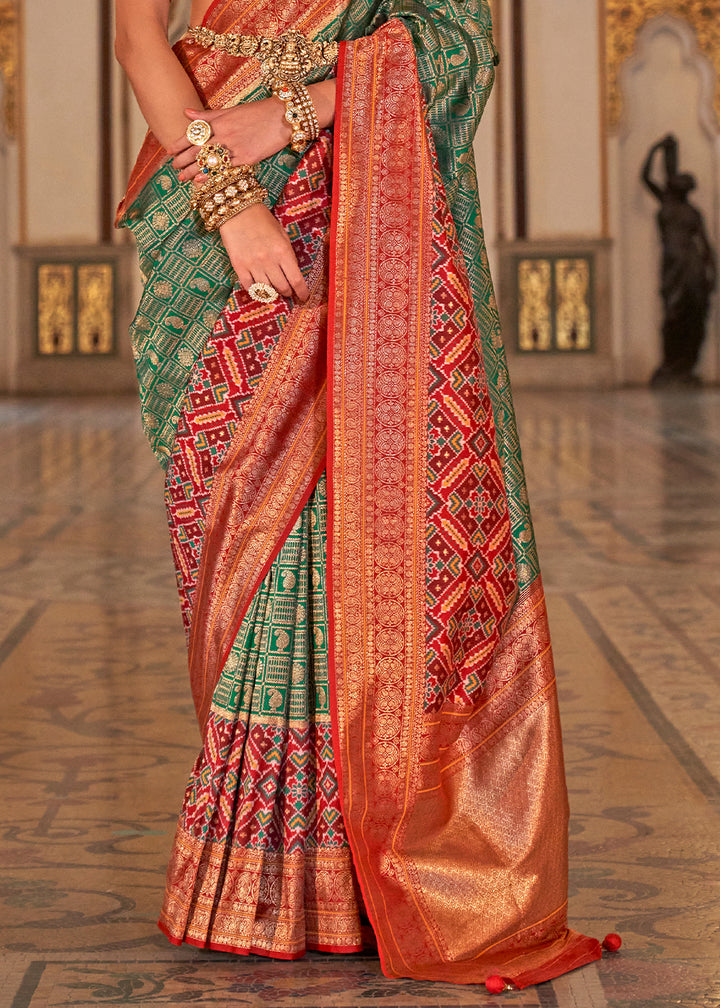 Jade Green Banarasi Silk Saree with Rich Patola Design and Zari Highlights