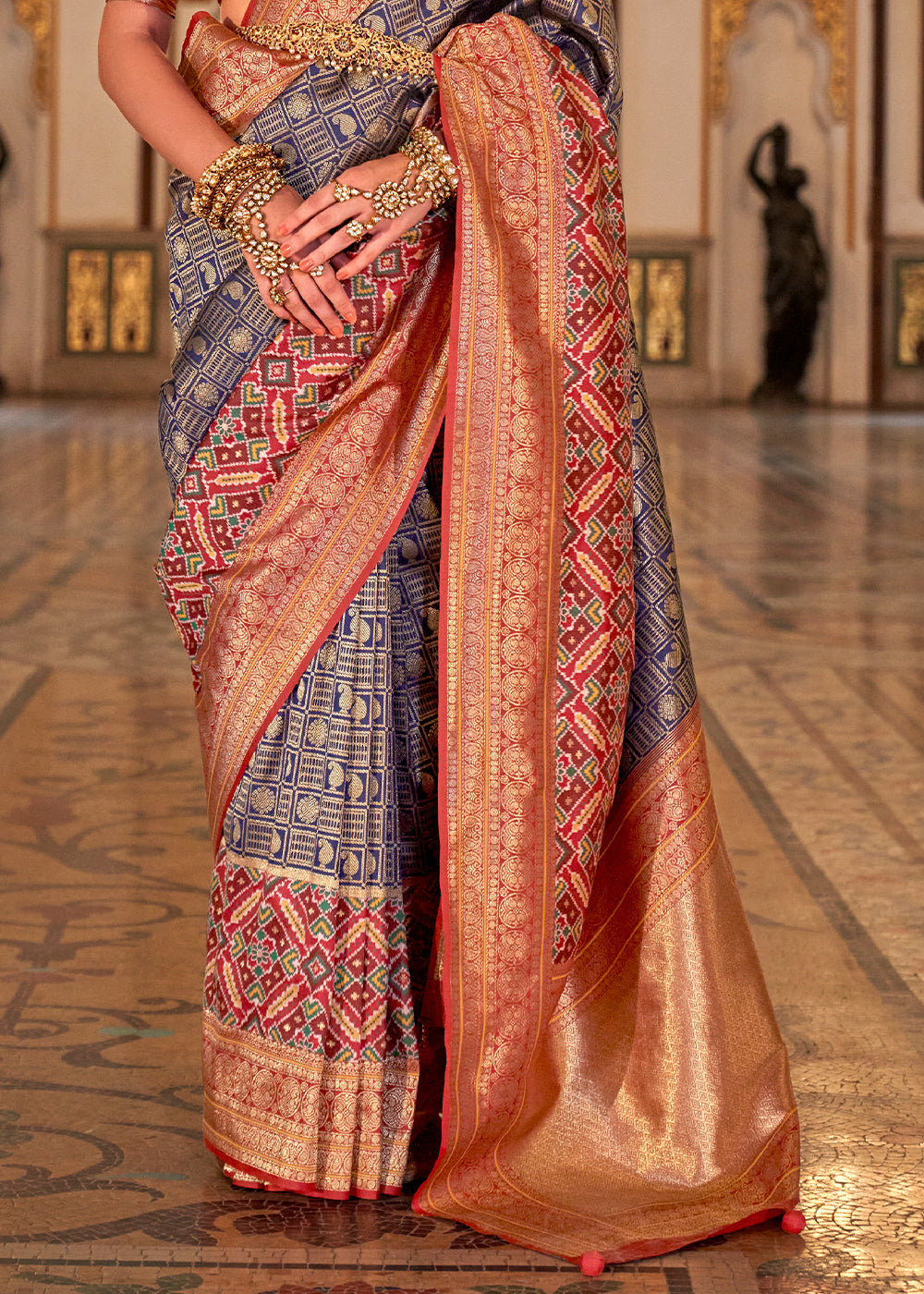 Air Force Blue Banarasi Silk Saree with Rich Patola Design and Zari Highlights