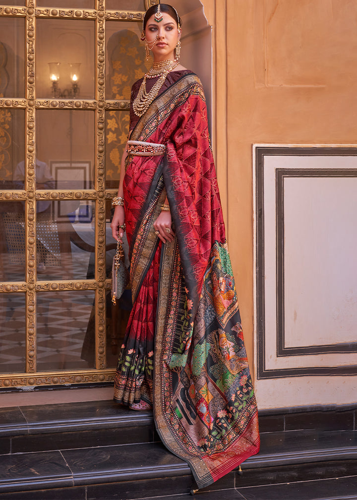 Shades of Pink Silk Saree with Swarovski Embellishments and Unique Figure Motifs