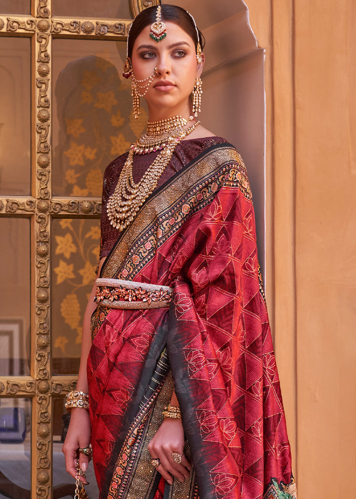 Shades of Pink Silk Saree with Swarovski Embellishments and Unique Figure Motifs