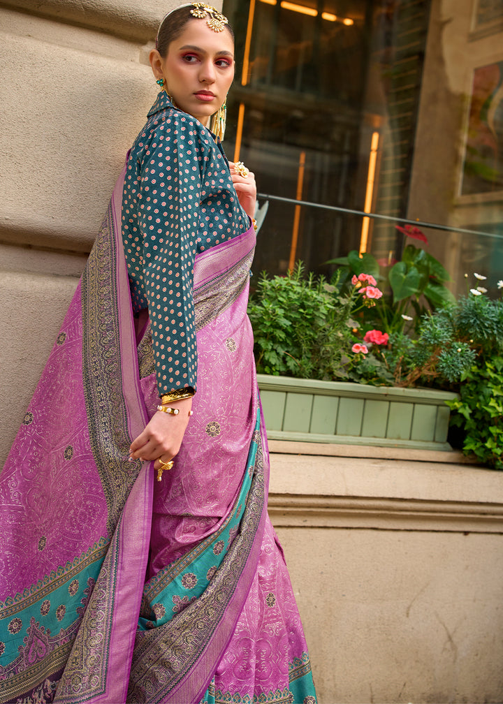 Neon Pink Foil Print Viscose Silk Saree with a Stunning Apoxy Finish