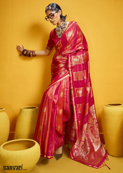 Shades of Pink Artisan Handloom Satin Silk Saree