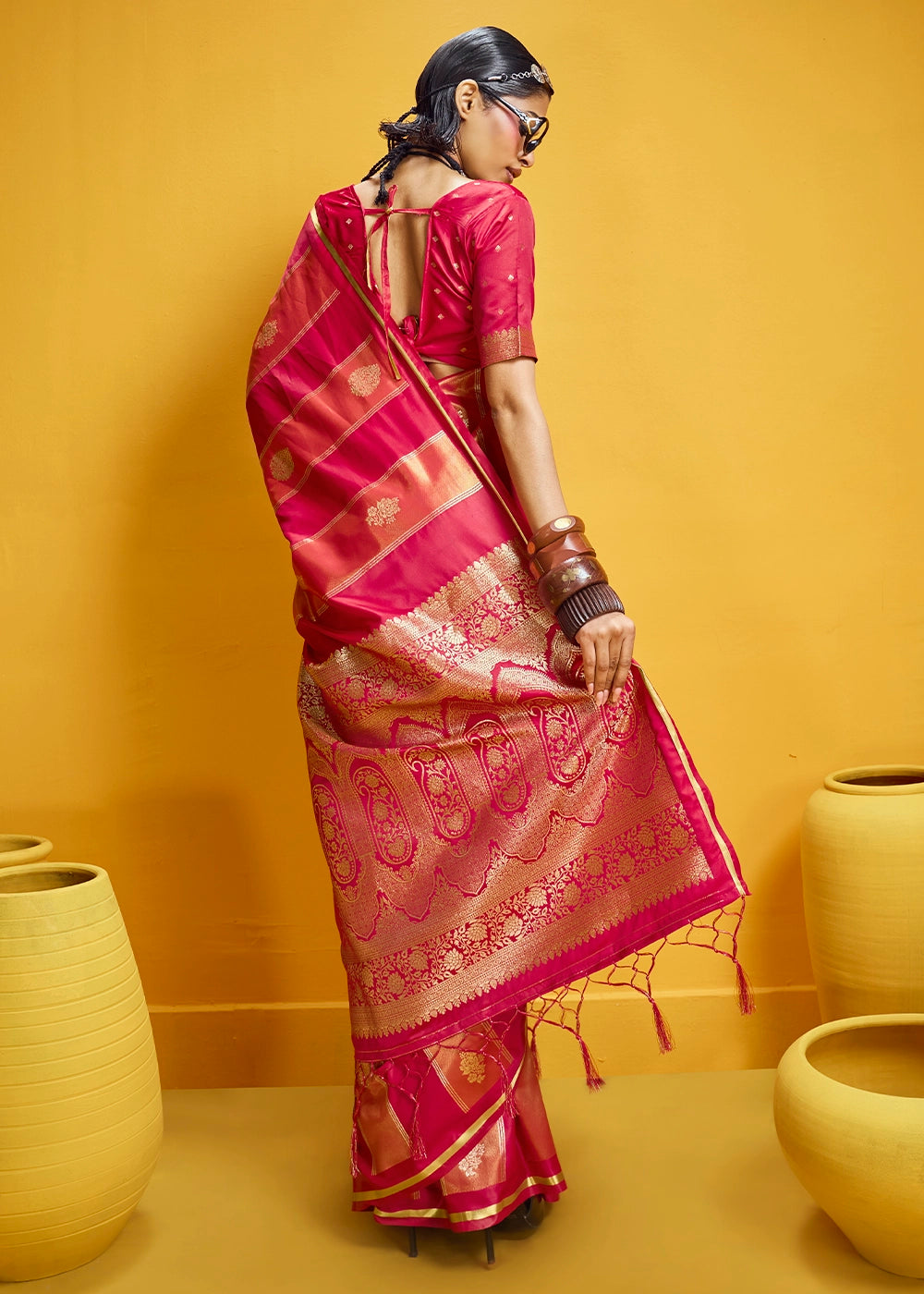 Shades of Pink Artisan Handloom Satin Silk Saree