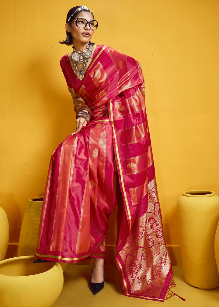 Shades of Pink Artisan Handloom Satin Silk Saree