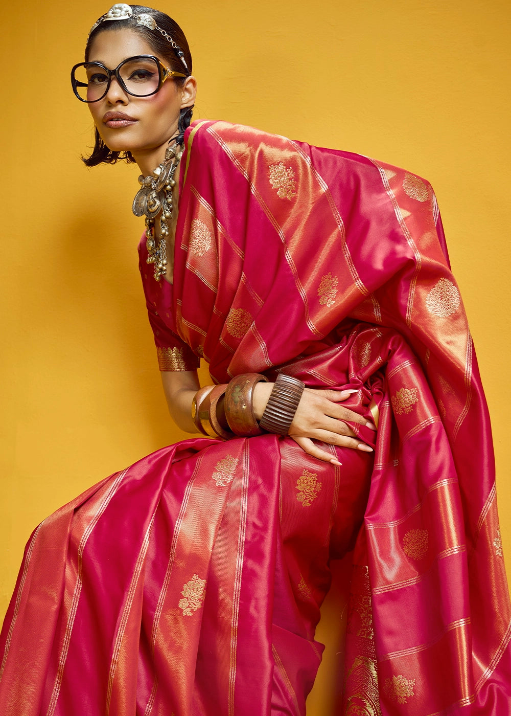 Shades of Pink Artisan Handloom Satin Silk Saree