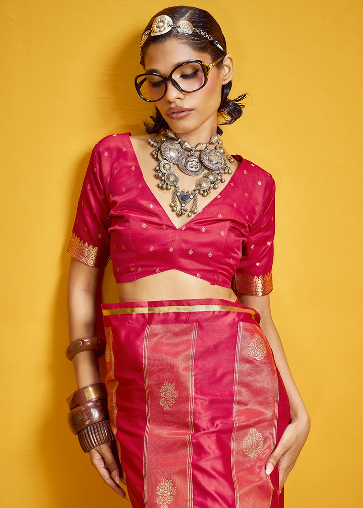 Shades of Pink Artisan Handloom Satin Silk Saree