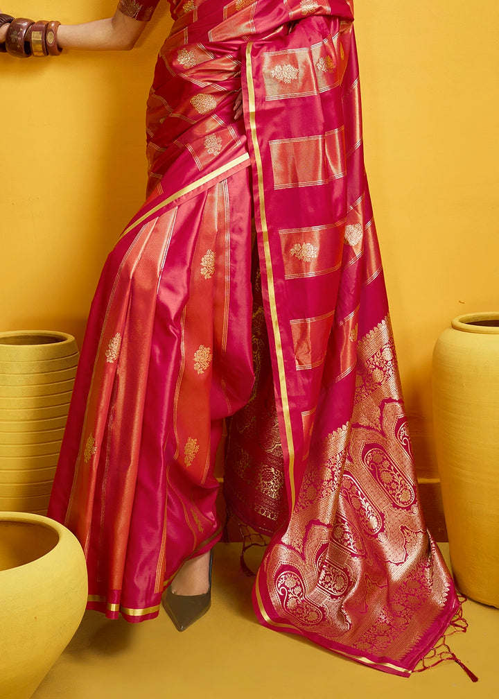Shades of Pink Artisan Handloom Satin Silk Saree