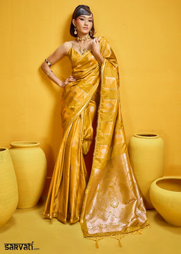 Mustard Yellow Artisan Handloom Satin Silk Saree