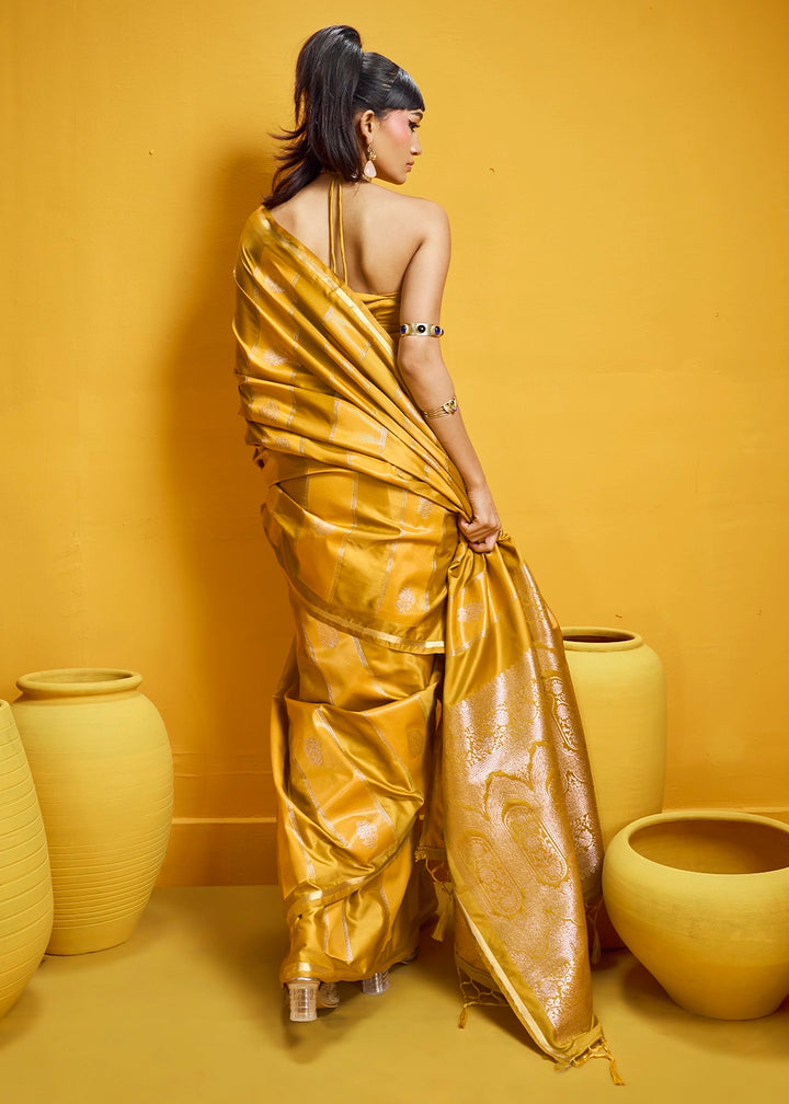 Mustard Yellow Artisan Handloom Satin Silk Saree