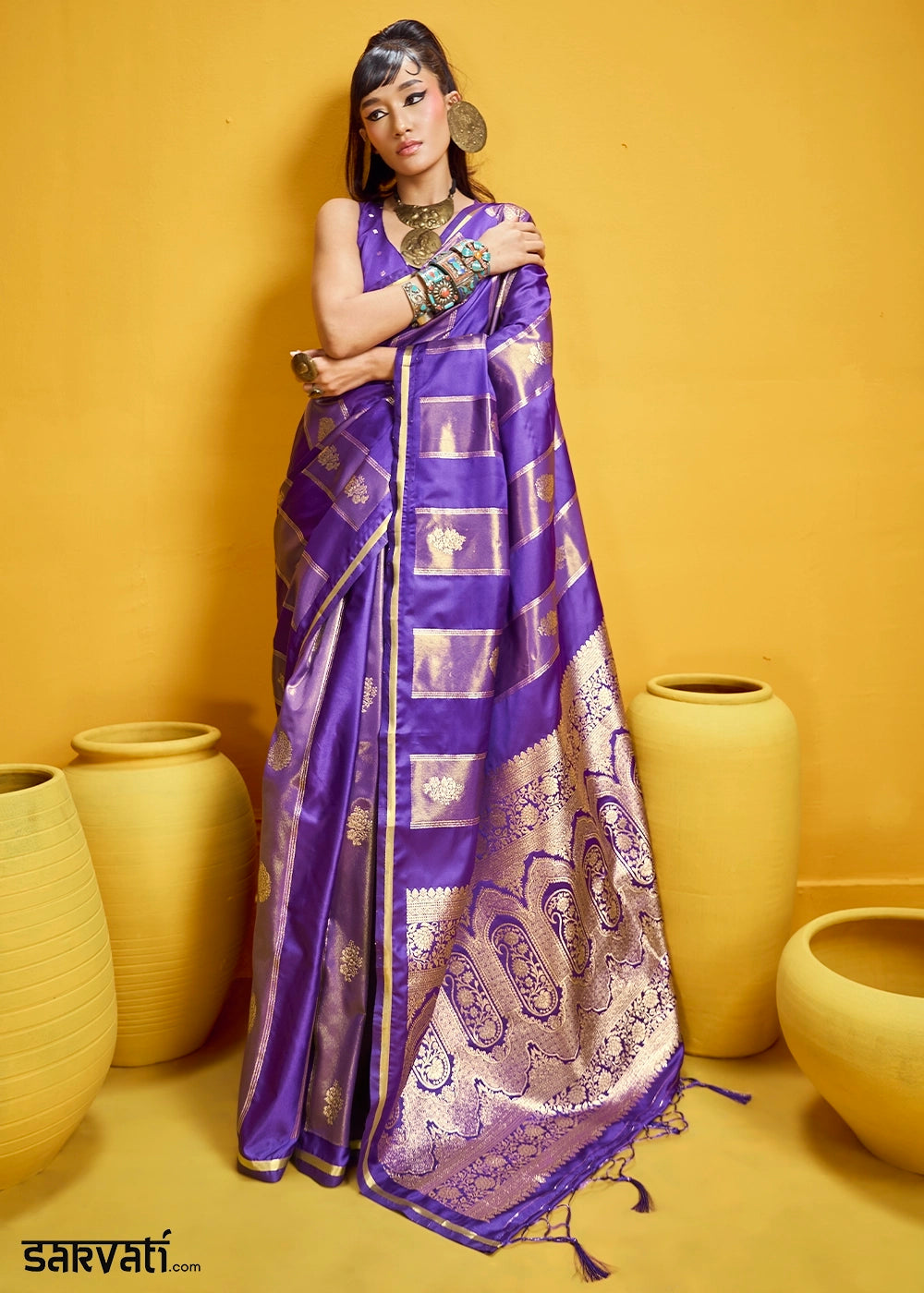 Grape Purple Artisan Handloom Satin Silk Saree