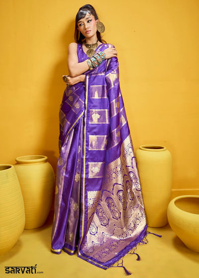 Grape Purple Artisan Handloom Satin Silk Saree