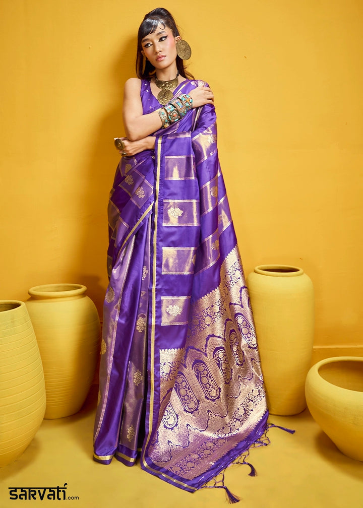 Grape Purple Artisan Handloom Satin Silk Saree