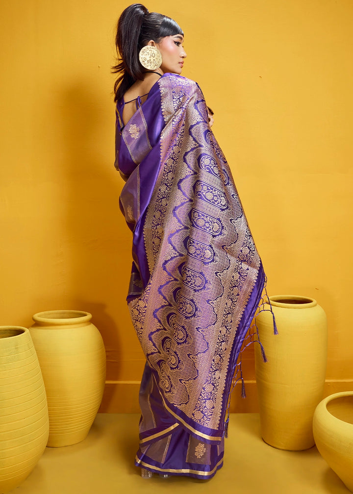 Grape Purple Artisan Handloom Satin Silk Saree