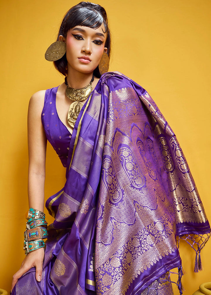 Grape Purple Artisan Handloom Satin Silk Saree