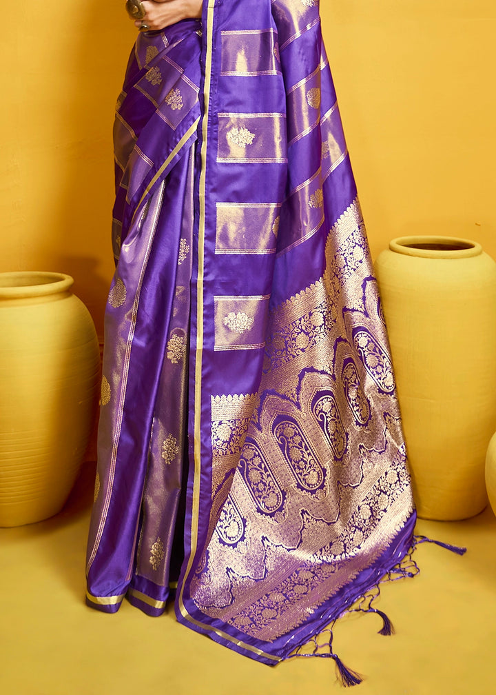 Grape Purple Artisan Handloom Satin Silk Saree