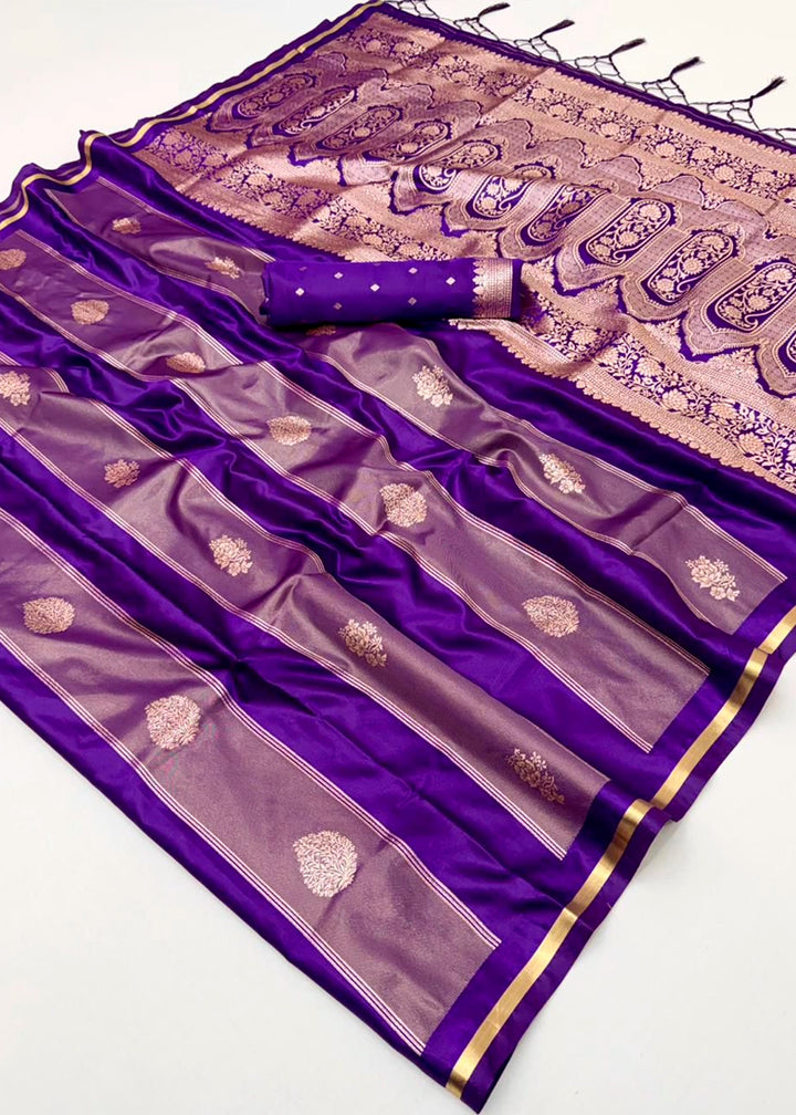 Grape Purple Artisan Handloom Satin Silk Saree