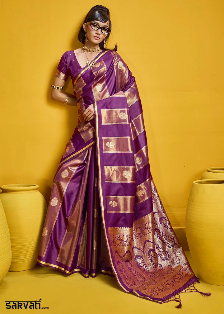 Lollipop Purple Artisan Handloom Satin Silk Saree