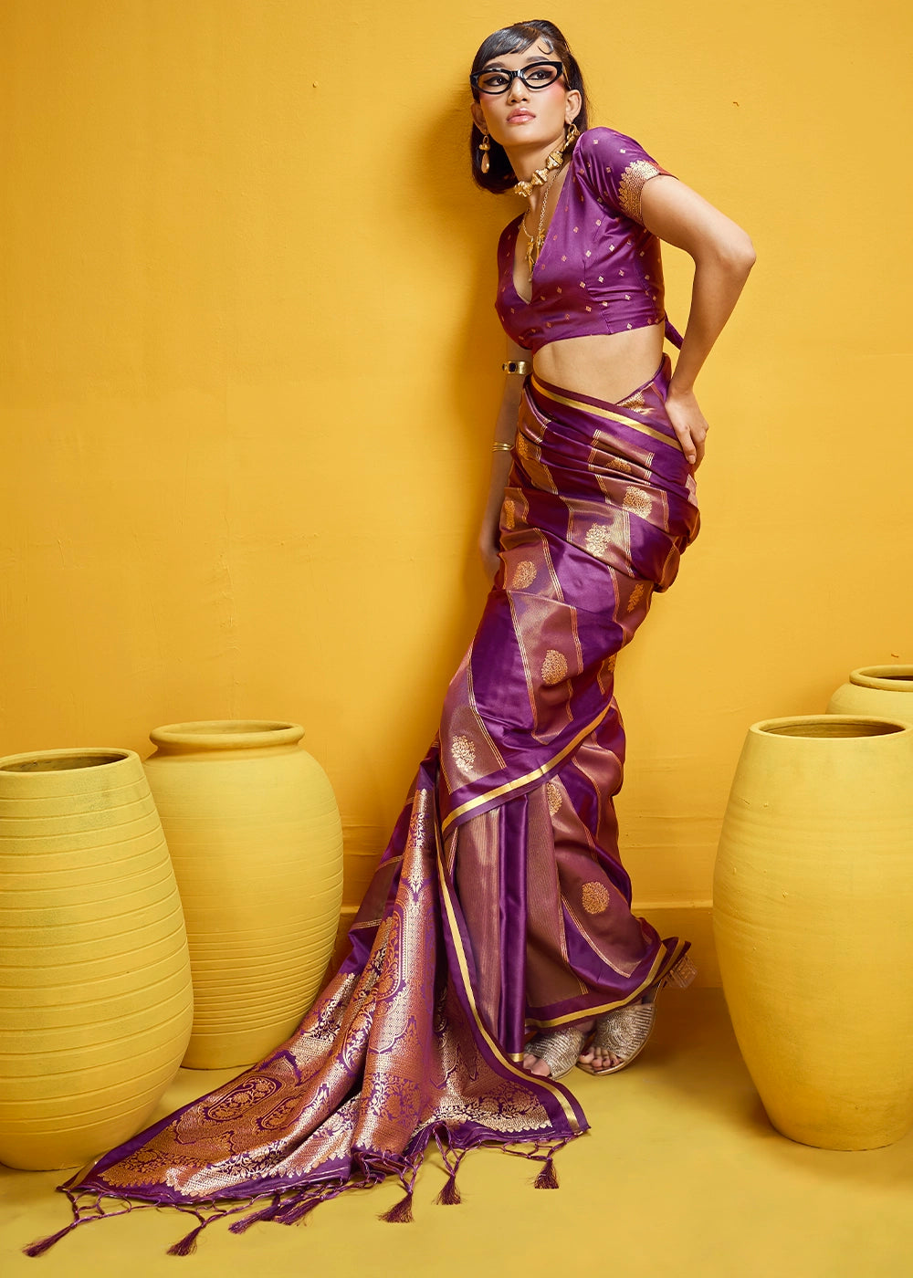 Lollipop Purple Artisan Handloom Satin Silk Saree