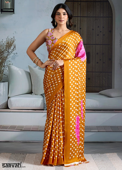 Cinnamon Brown Modal Satin Ajrakh Printed Summer Saree