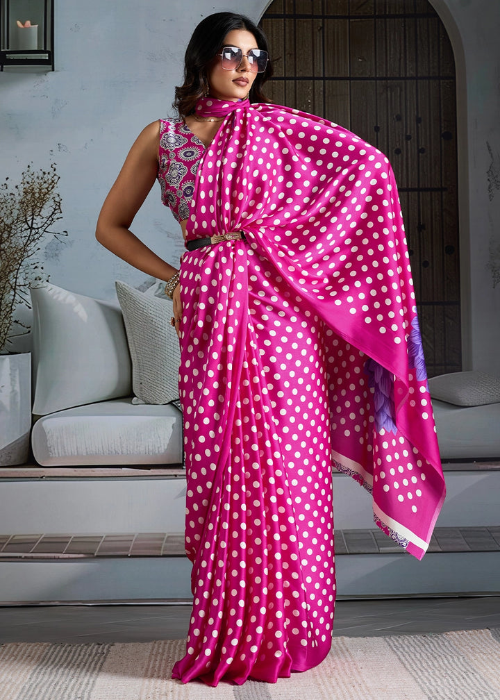 Hot Pink Modal Satin Ajrakh Printed Summer Saree