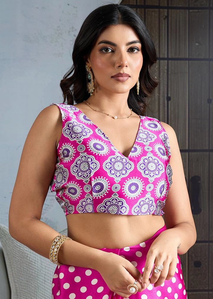 Hot Pink Modal Satin Ajrakh Printed Summer Saree