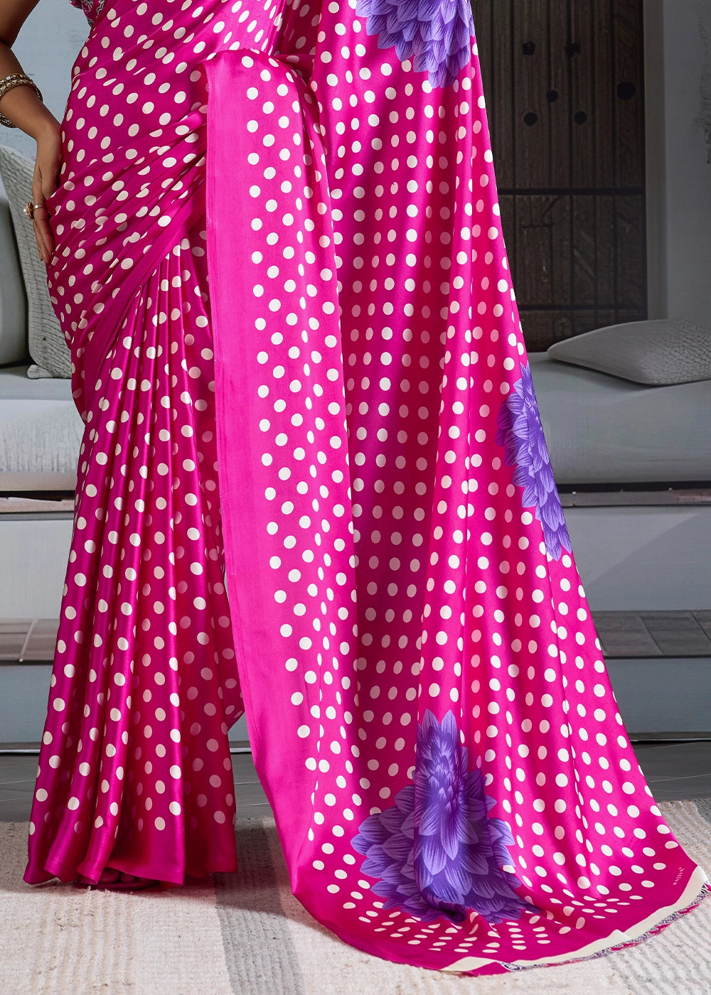 Hot Pink Modal Satin Ajrakh Printed Summer Saree