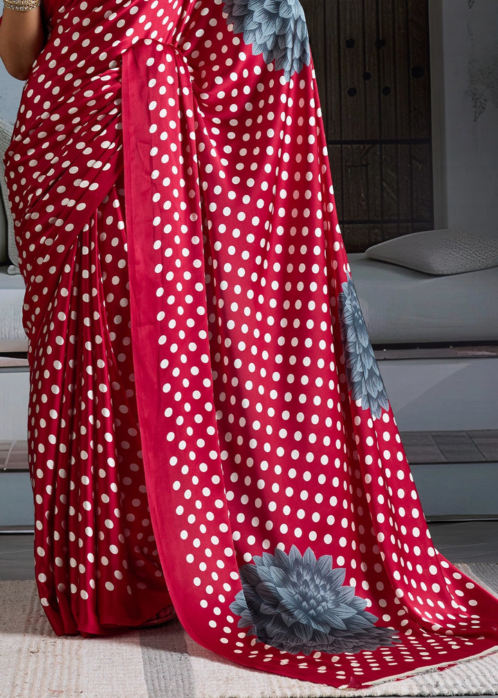 Crimson Red Modal Satin Ajrakh Printed Summer Saree