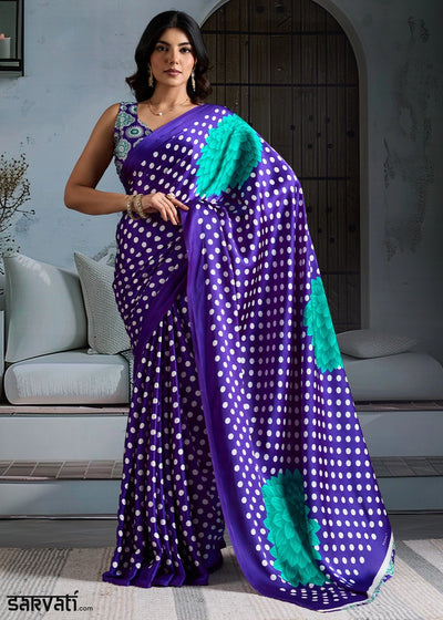Berry Blue Modal Satin Ajrakh Printed Summer Saree