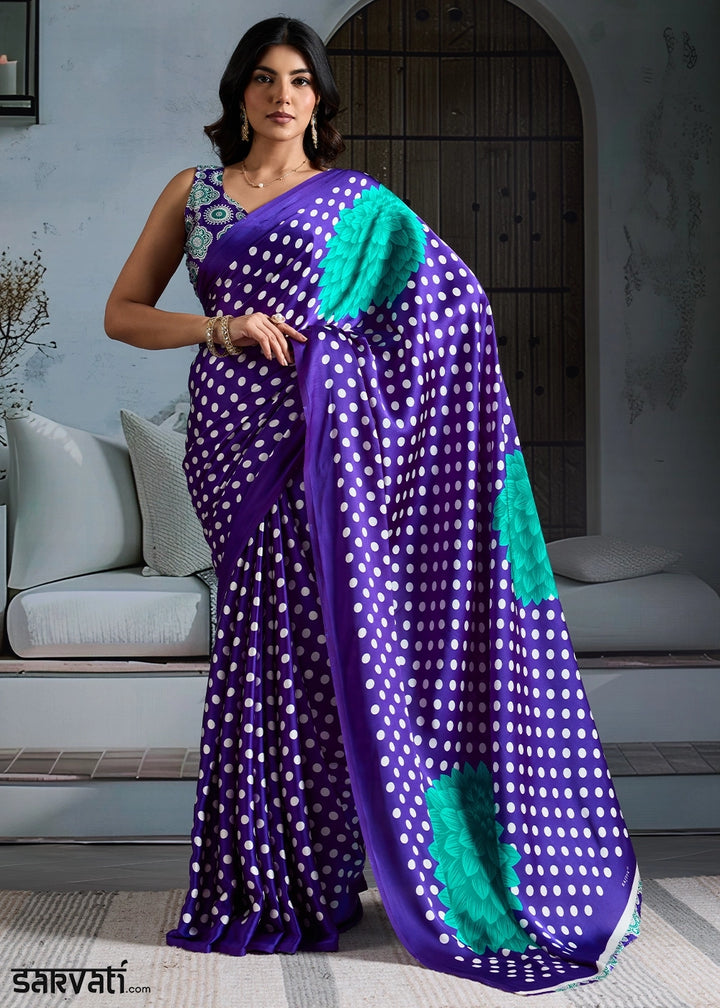 Berry Blue Modal Satin Ajrakh Printed Summer Saree