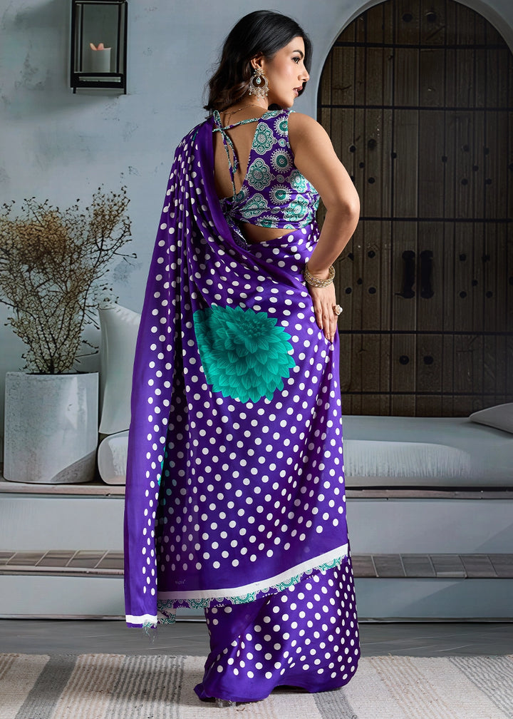 Berry Blue Modal Satin Ajrakh Printed Summer Saree