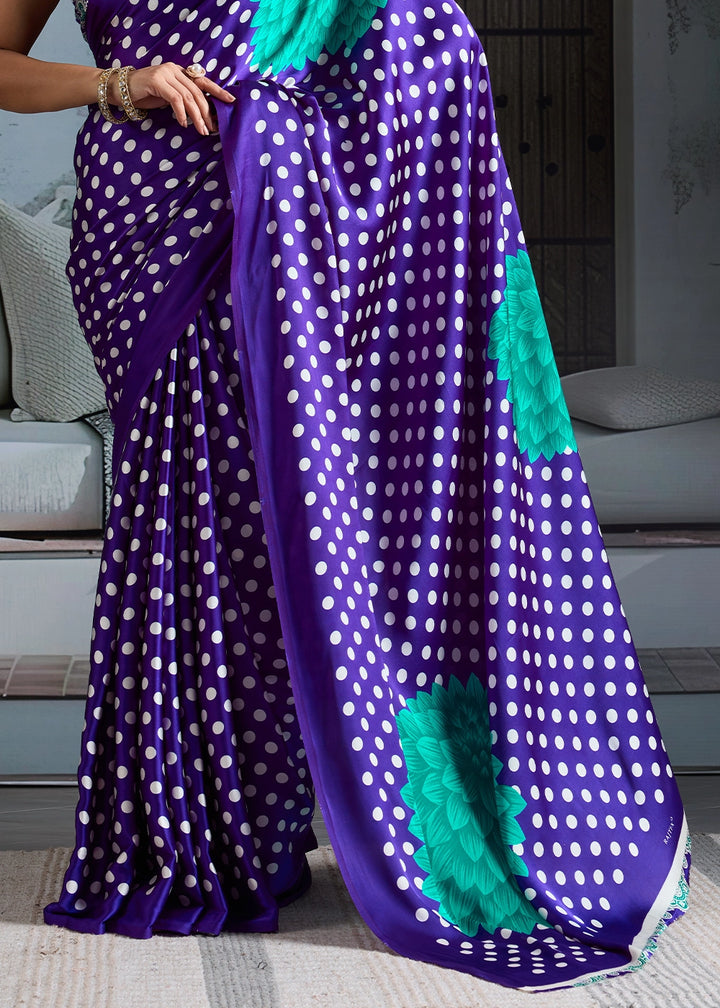 Berry Blue Modal Satin Ajrakh Printed Summer Saree