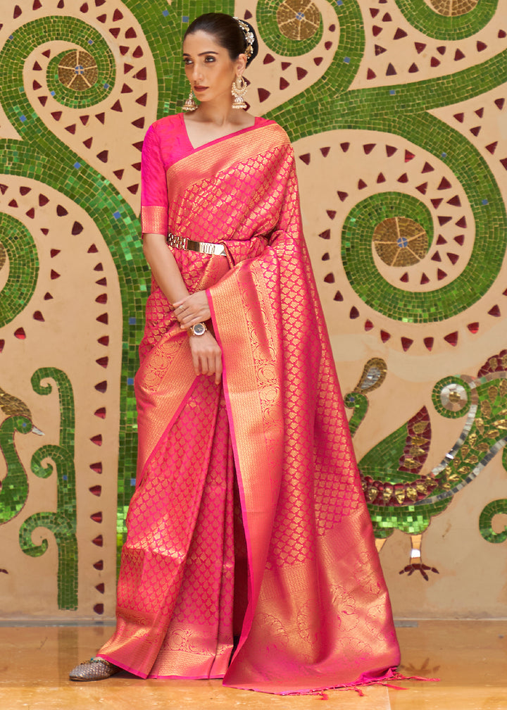 Dual Tone Pink Kanjivaram Silk Saree Adorned with Zari Woven Butti