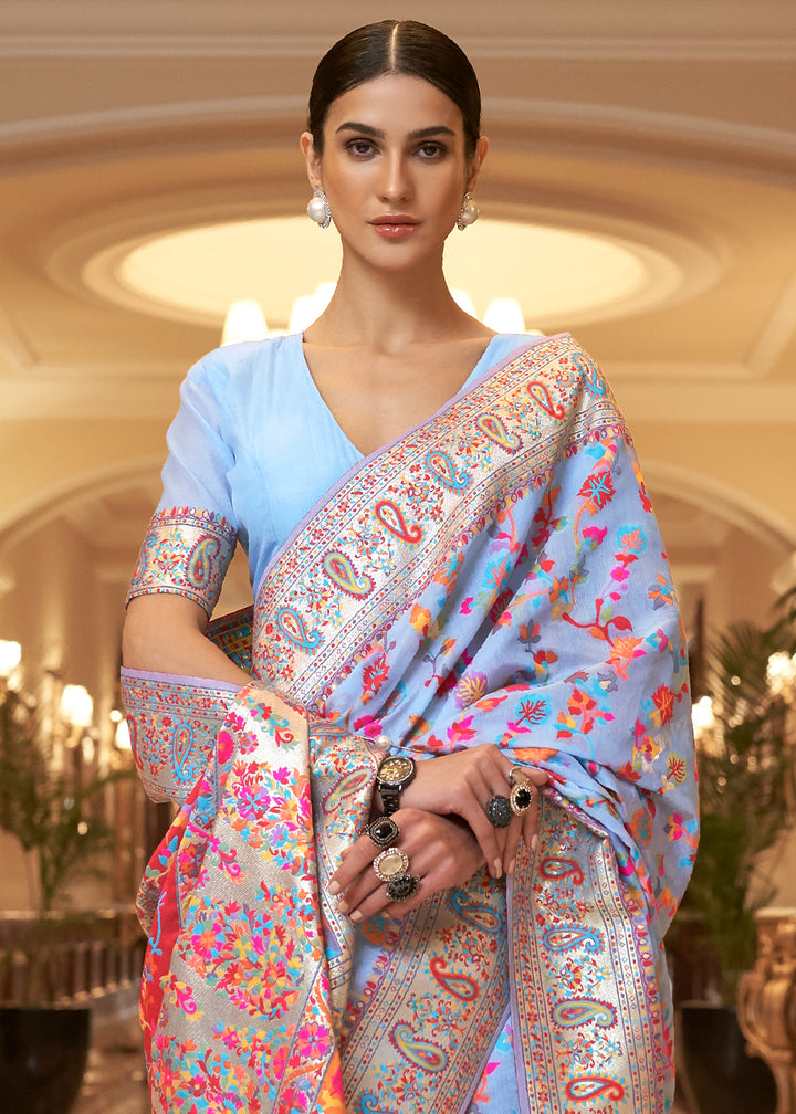 Maya Blue Banarasi Silk Saree with Kashmiri Jamawar Weaving