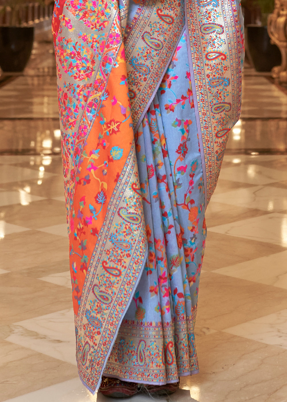 Maya Blue Banarasi Silk Saree with Kashmiri Jamawar Weaving