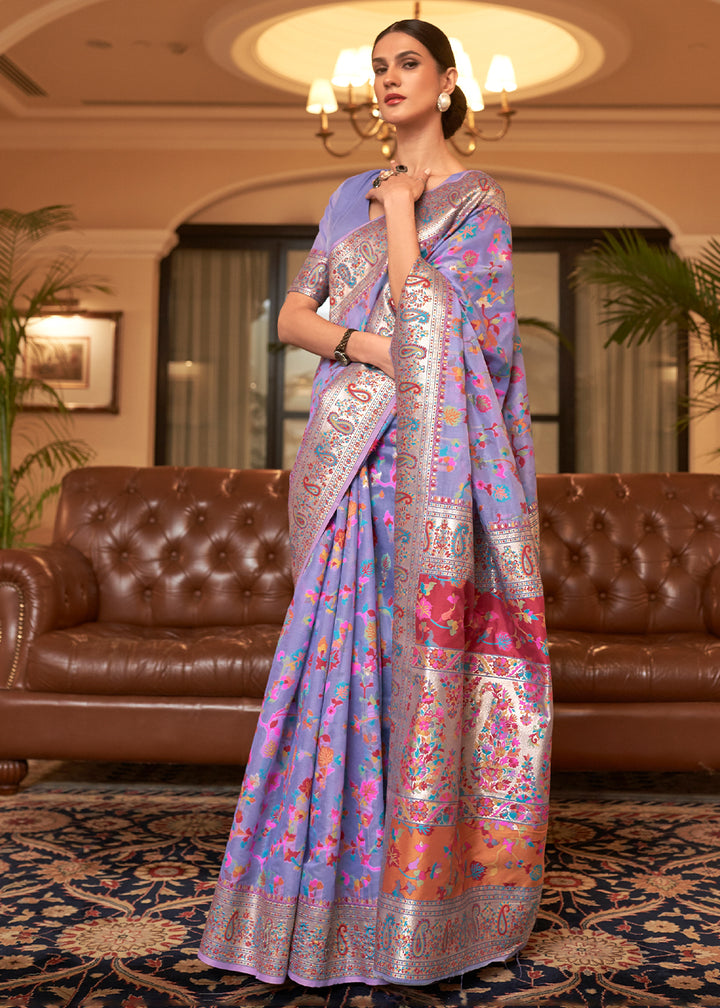 Soft Purple Banarasi Silk Saree with Kashmiri Jamawar Weaving