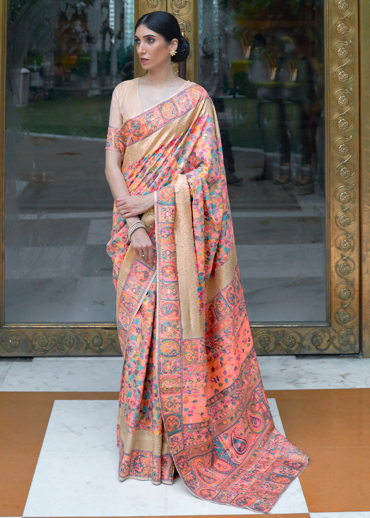 Sand Brown Banarasi Silk Saree with Kashmiri Jamawar Weaving