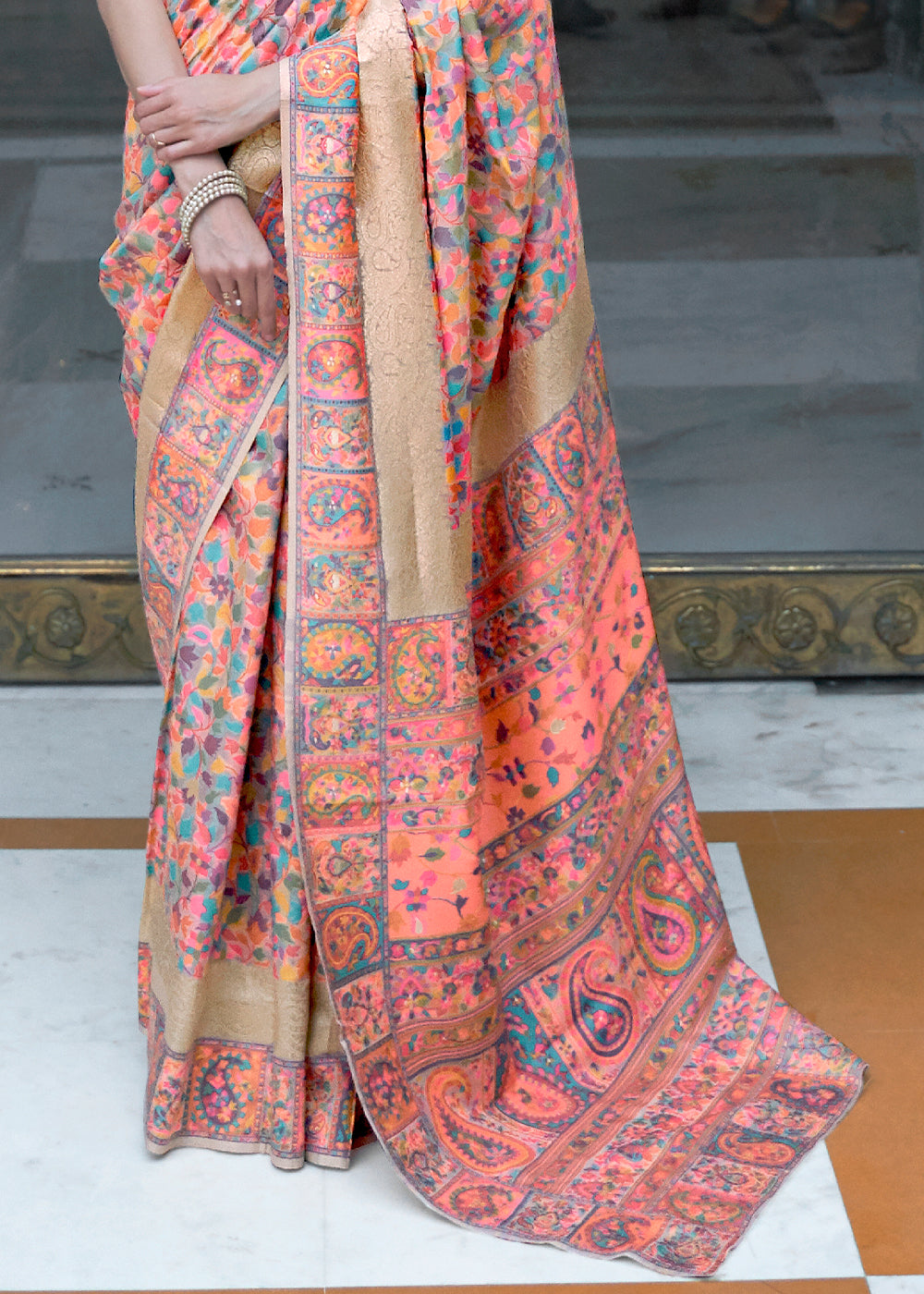 Sand Brown Banarasi Silk Saree with Kashmiri Jamawar Weaving