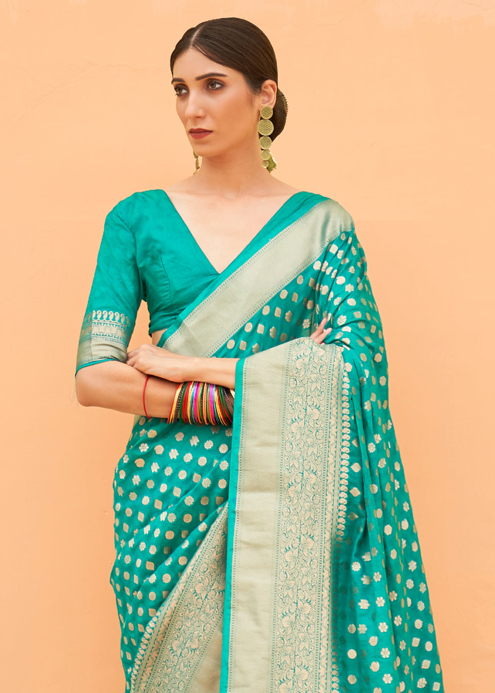 Emerald Green Georgette Silk Saree Featuring Woven Designer Patterns