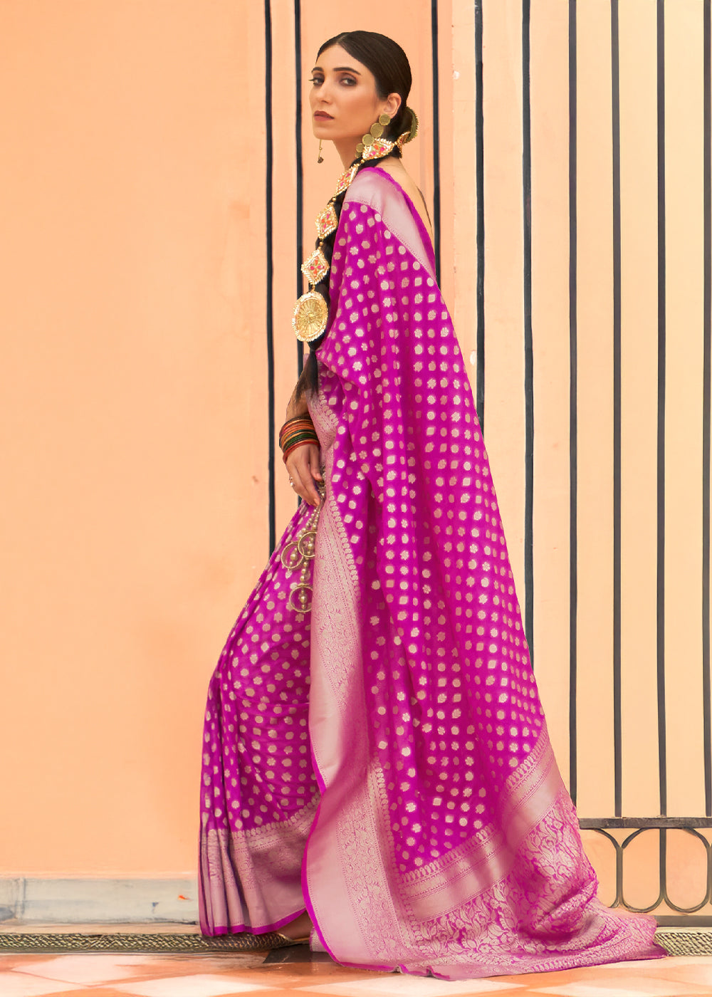 Fandango Purple Georgette Silk Saree Featuring Woven Designer Patterns