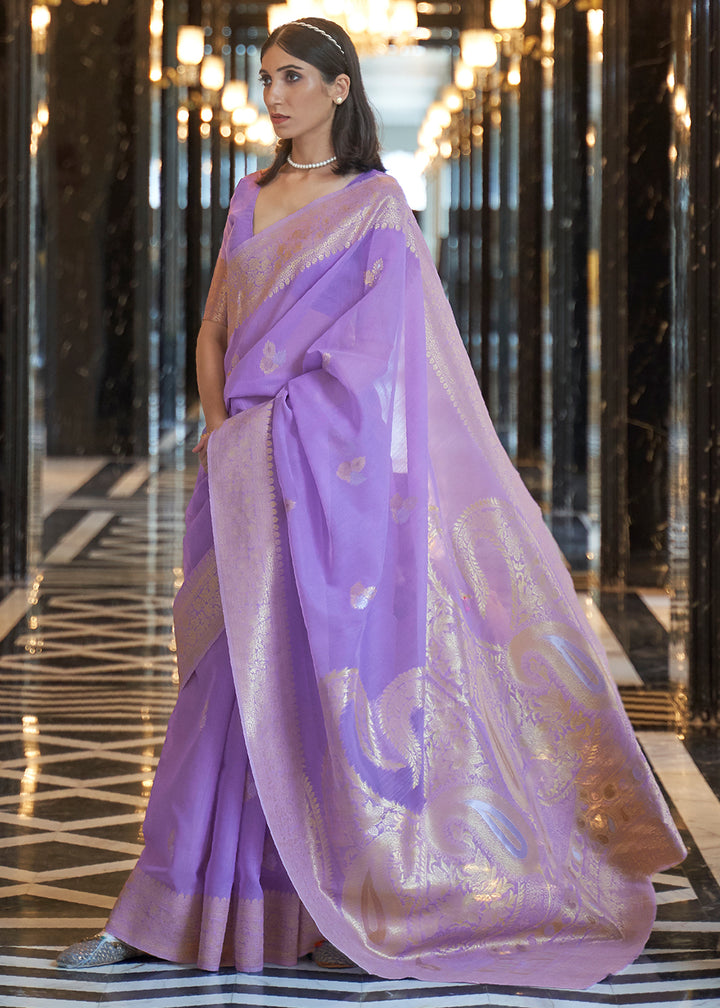 Zari Woven Purple Linen Silk Saree – Perfect for Summer