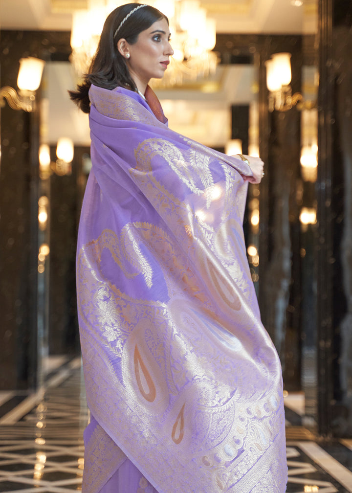 Zari Woven Purple Linen Silk Saree – Perfect for Summer