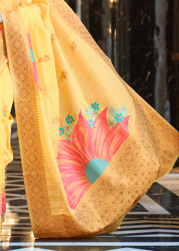 Zari Woven Cadmium Yellow Linen Silk Saree – Perfect for Summer