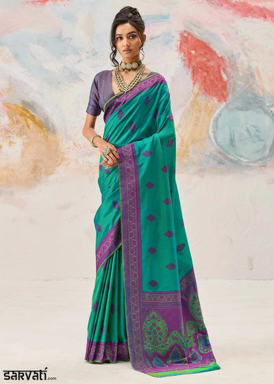 Persian Green Silk Saree with Tanchoi Zari Weaving Border