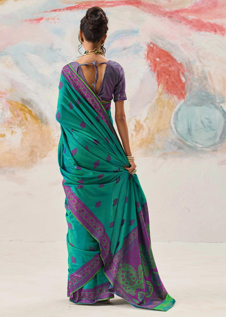 Persian Green Silk Saree with Tanchoi Zari Weaving Border