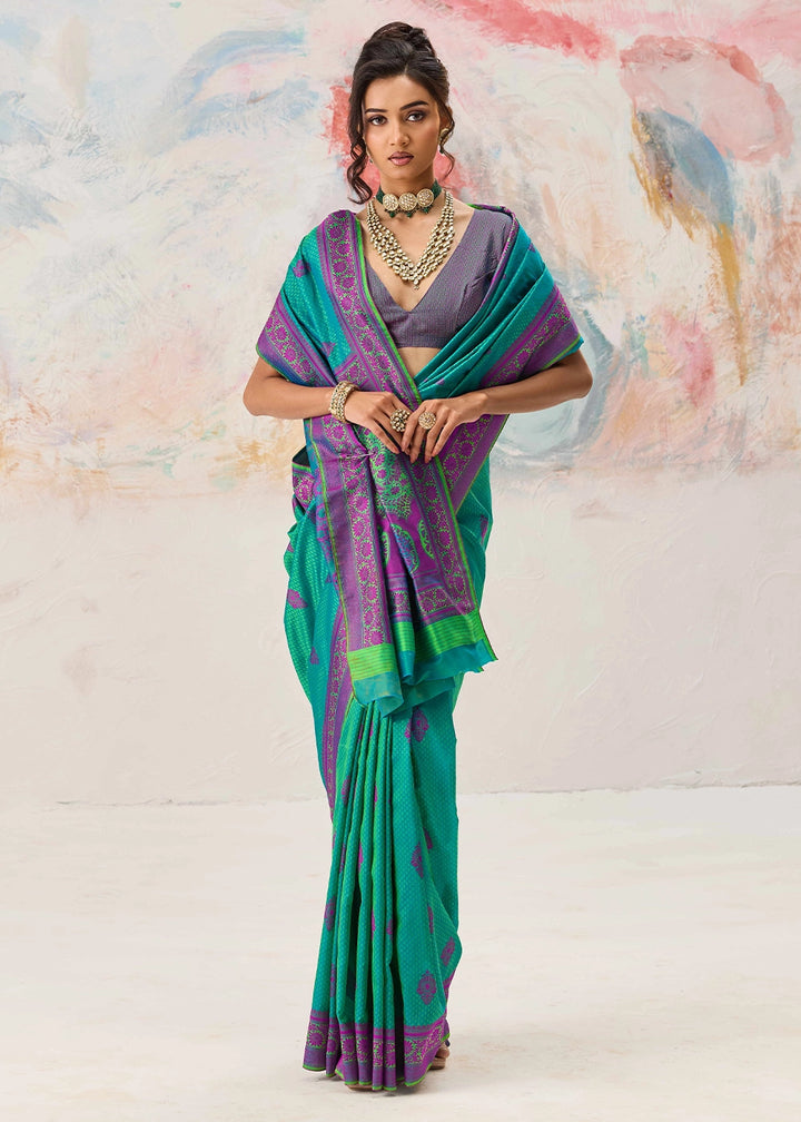Persian Green Silk Saree with Tanchoi Zari Weaving Border