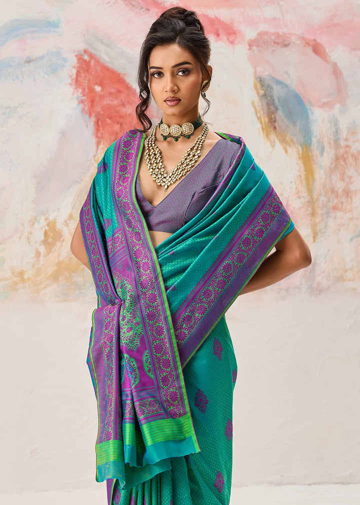 Persian Green Silk Saree with Tanchoi Zari Weaving Border
