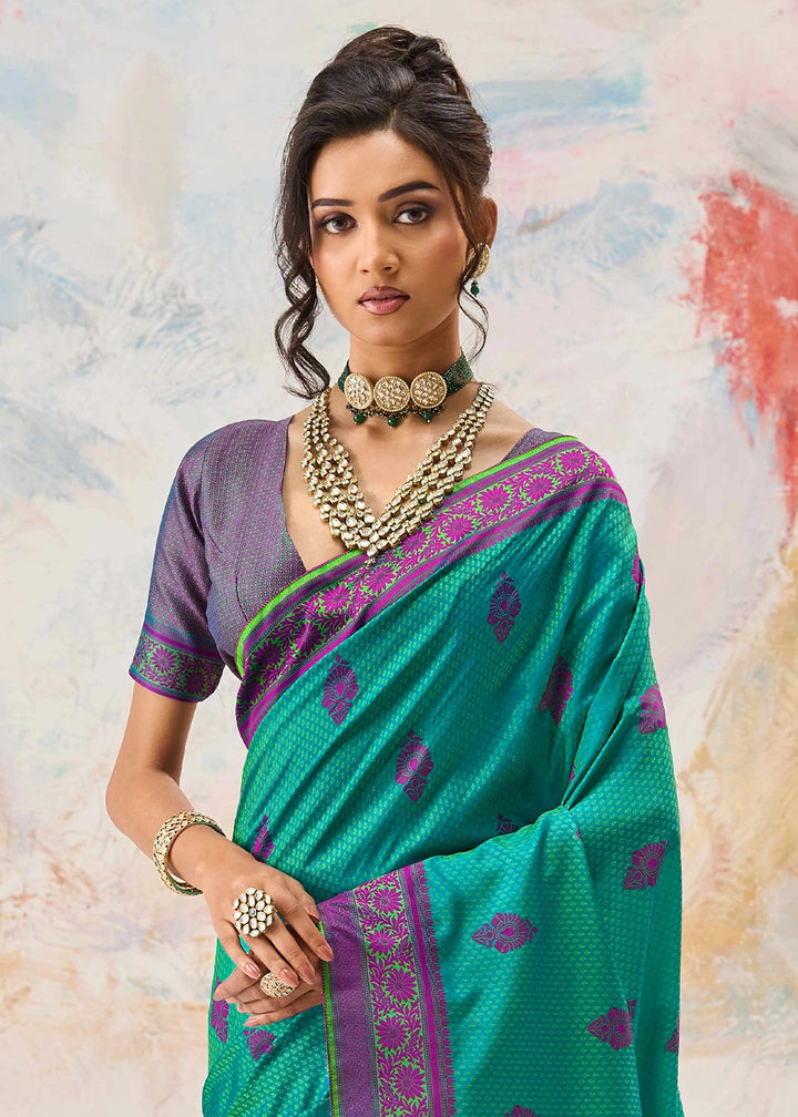 Persian Green Silk Saree with Tanchoi Zari Weaving Border