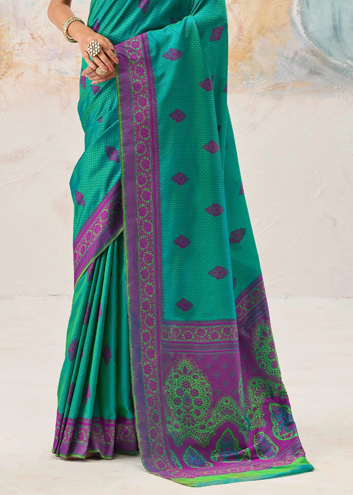 Persian Green Silk Saree with Tanchoi Zari Weaving Border