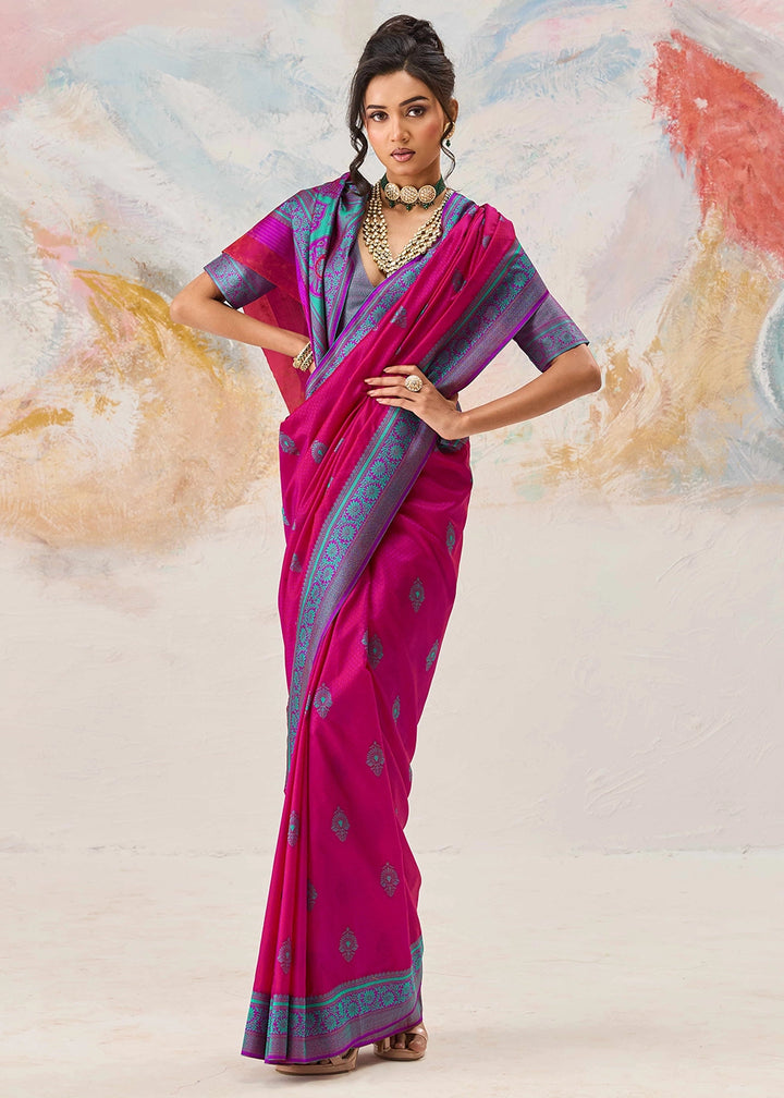 Magenta Pink Silk Saree with Tanchoi Zari Weaving Border